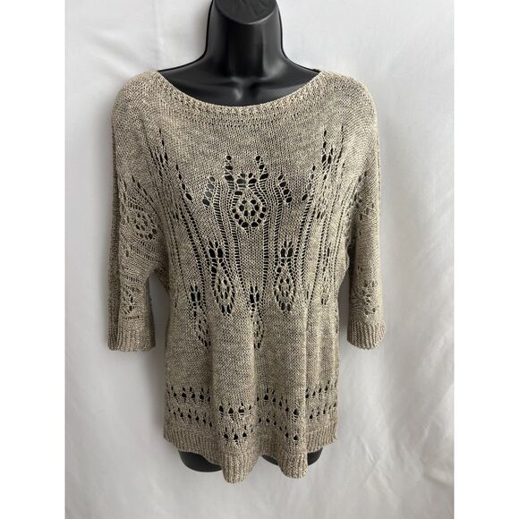 Max Studio Brown Summer Sweater Linen Blend Lagenlook Size XS Classic Knit Basic - Picture 1 of 8